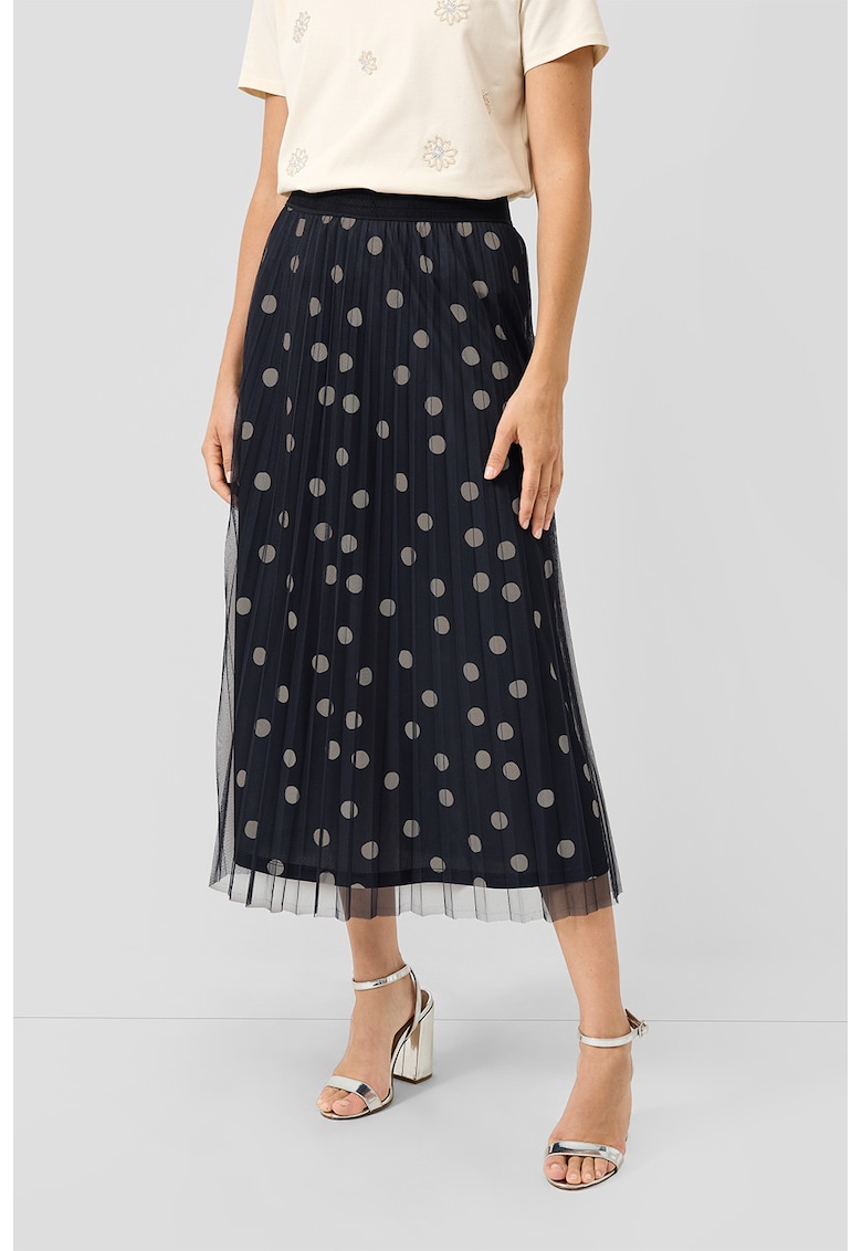 Fusta midi cu pliuri si buline - Bleumarin