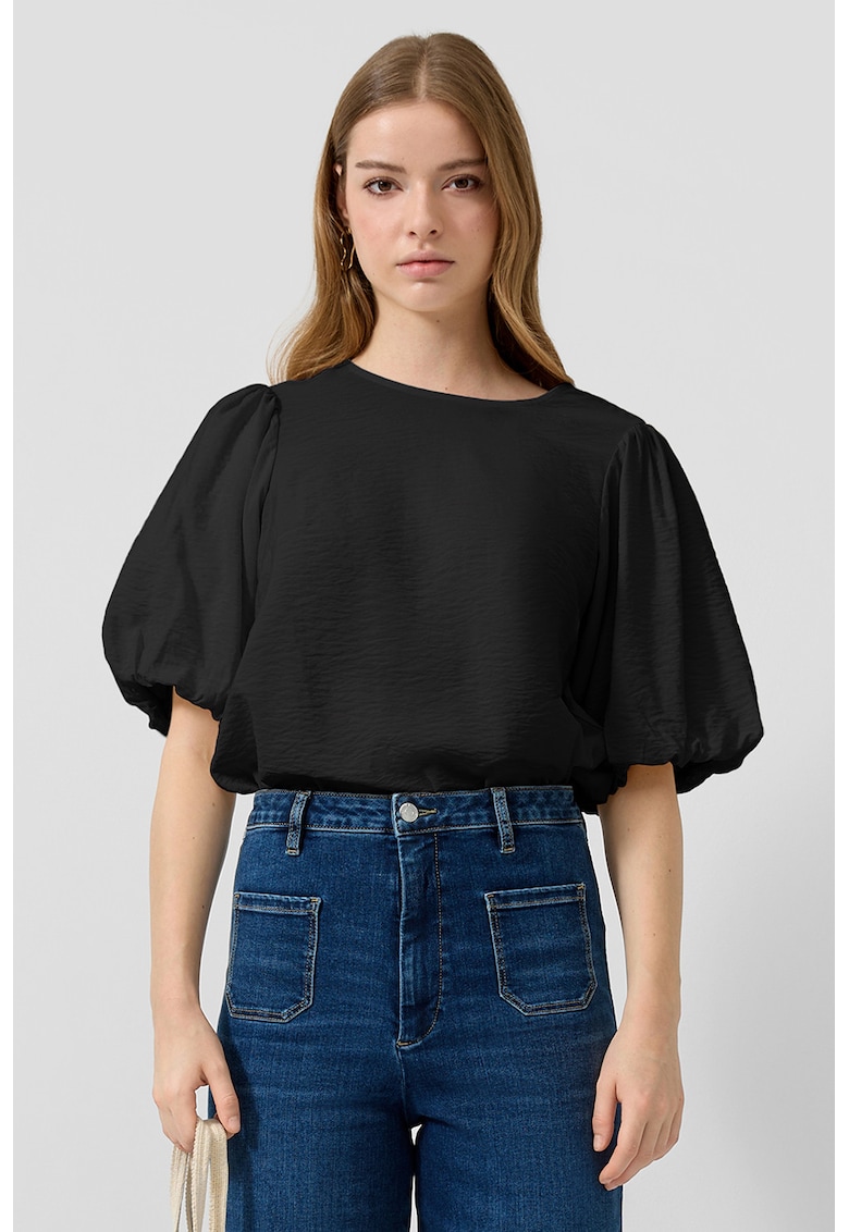 Bluza cu maneci bufante si aplicatie cu funda