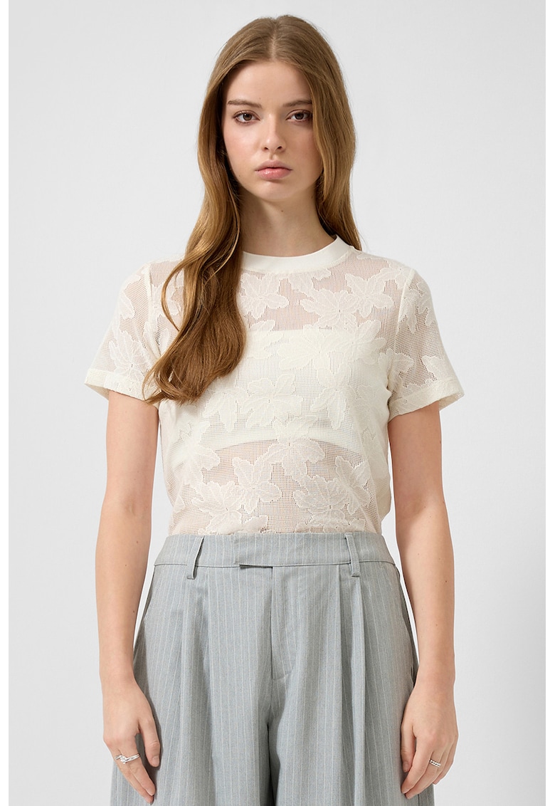 Tricou semitransparent din amestec de bumbac - Crem