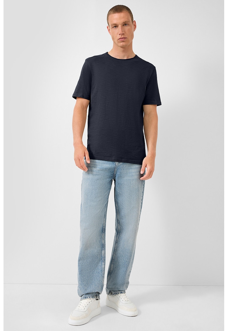Tricou din bumbac cu decolteu la baza gatului - Albastru ultramarin