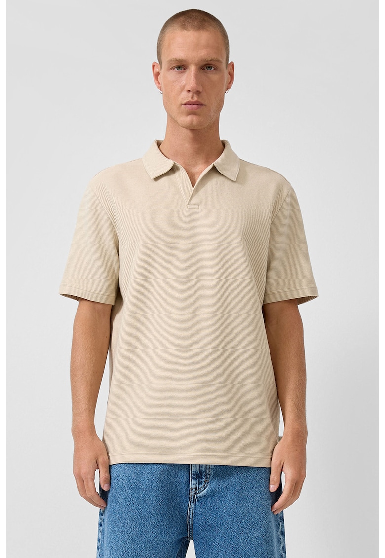 Tricou polo striat - Bej