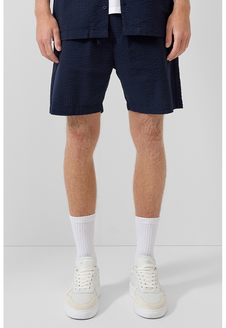 Pantaloni scurti din bumbac cu aspect texturat - Bleumarin