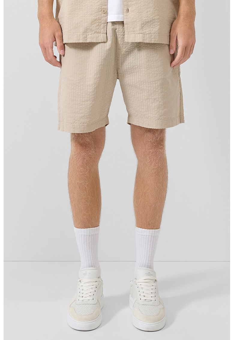 Pantaloni scurti din bumbac cu aspect texturat - Bej