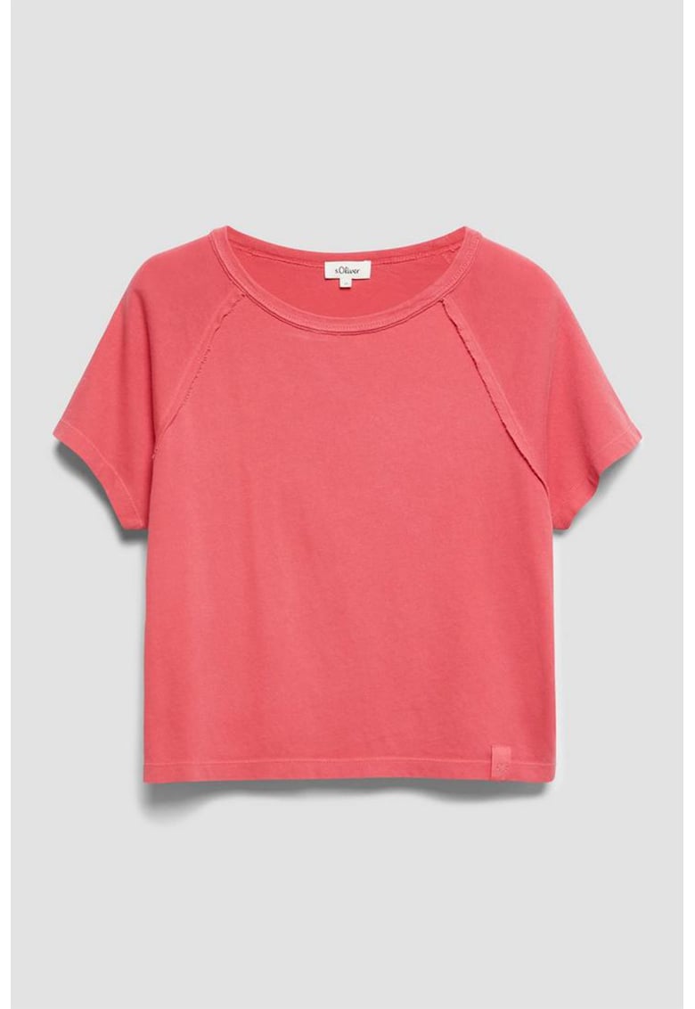 Tricou crop cu maneci raglan - Roz somon