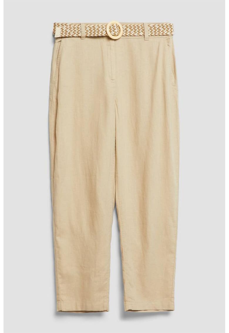 Pantaloni crop din amestec de in - Bej