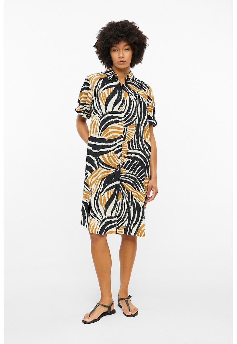 Rochie-camasa midi - Negru/Maro