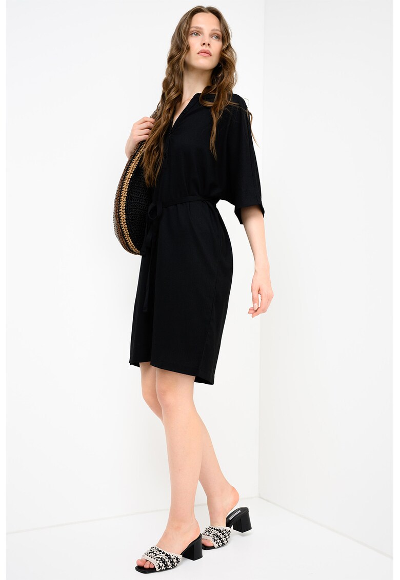 Rochie scurta cu cordon in talie - Negru