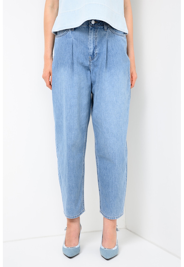 Blugi crop barrel cu talie medie - Albastru deschis