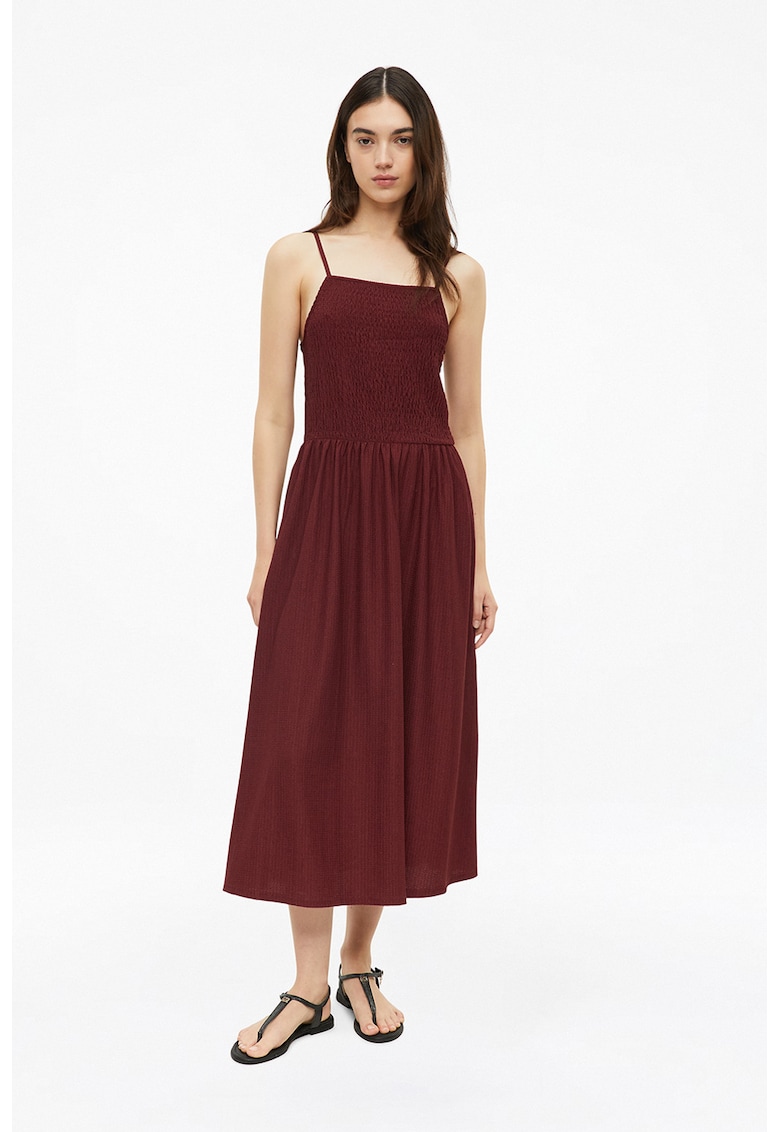 Rochie midi evazata cu decolteu patrat - Visiniu inchis