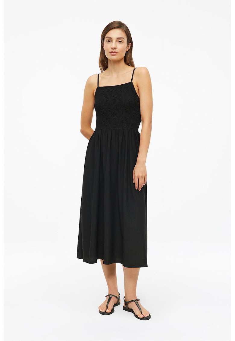 Rochie midi evazata cu decolteu patrat - Negru