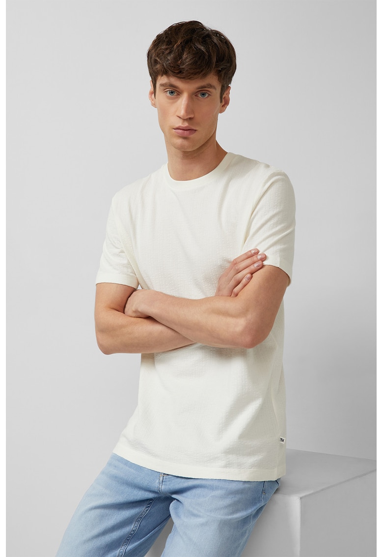 Tricou texturat de bumbac - Crem