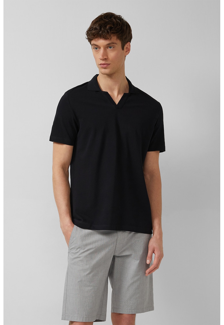 Tricou polo cu decolteu in V - Negru