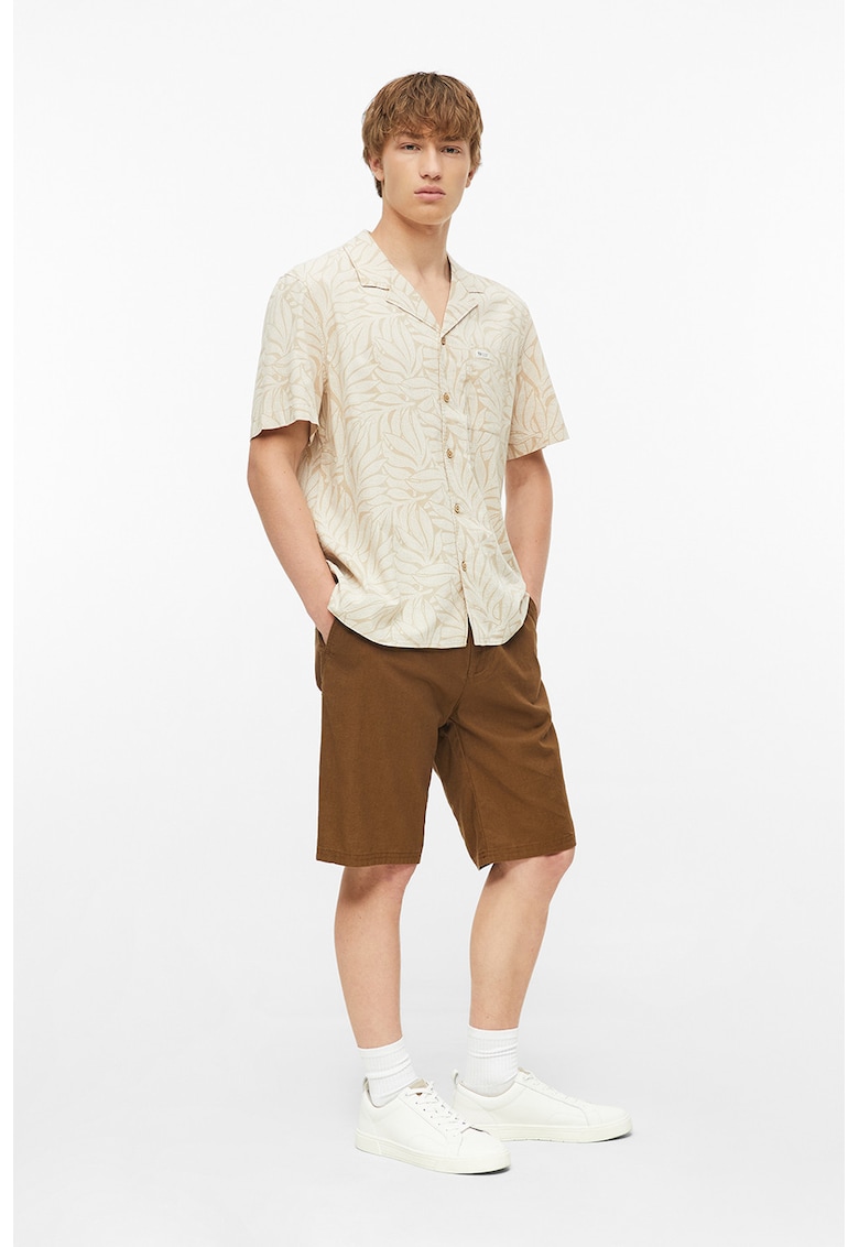 Tricou cu maneci scurte si imprimeu floral - Bej deschis