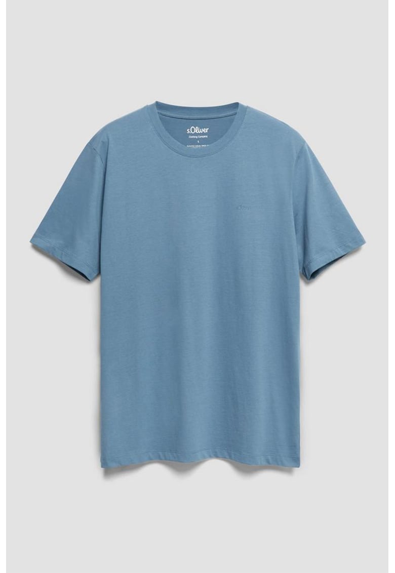 Tricou de bumbac cu logo discret - Albastru prafuit