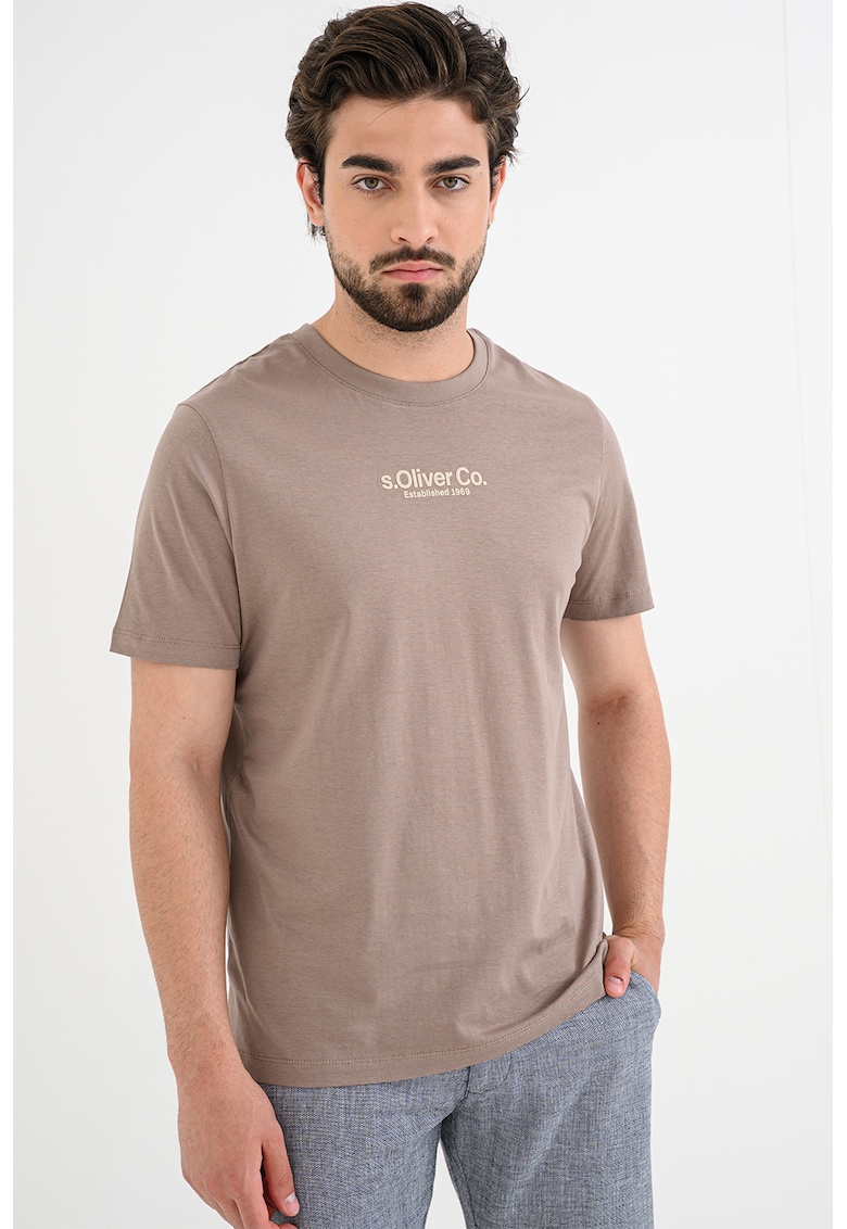 Tricou de bumbac cu imprimeu logo - Maro taupe deschis