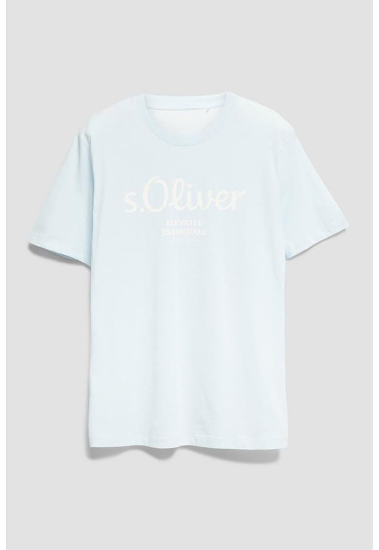 Tricou cu imprimeu logo si decolteu la baza gatului - Albastru deschis