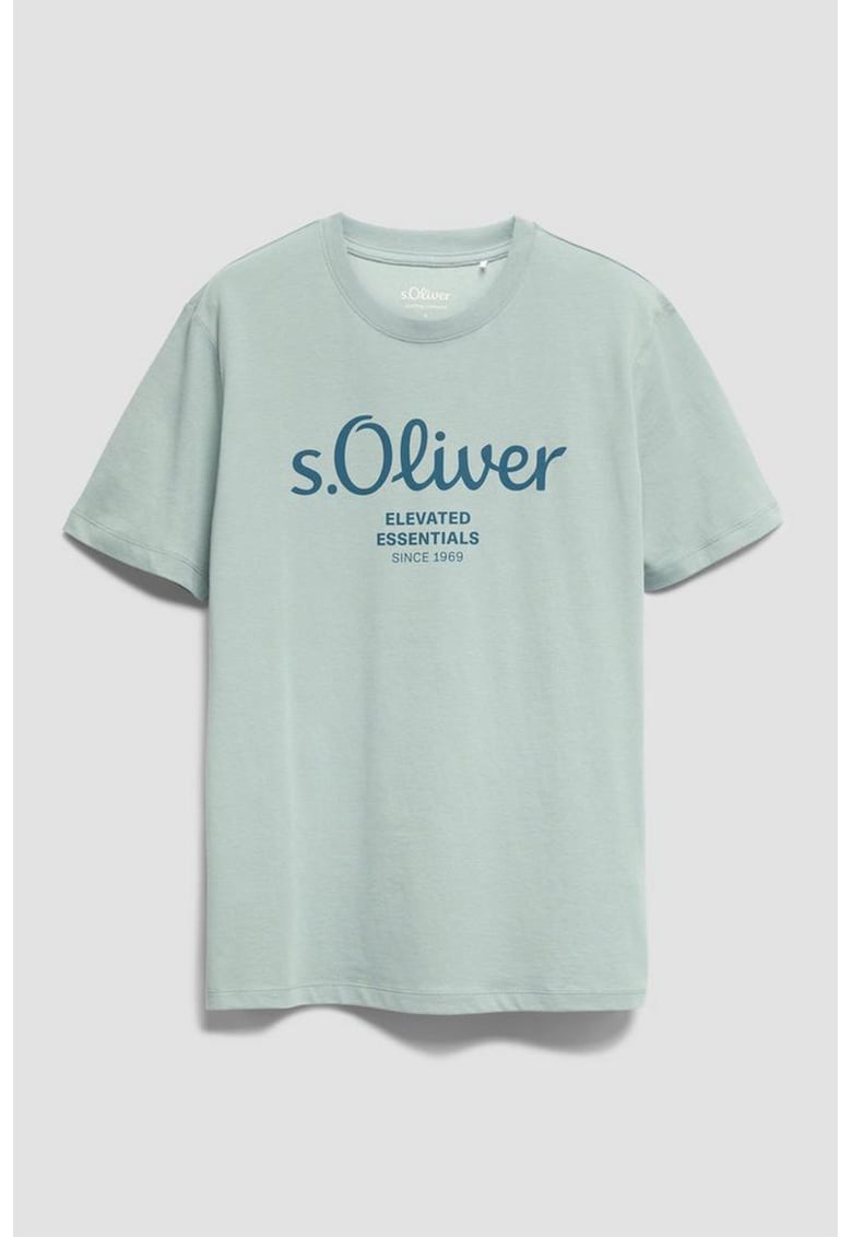 Tricou cu imprimeu logo si decolteu la baza gatului
