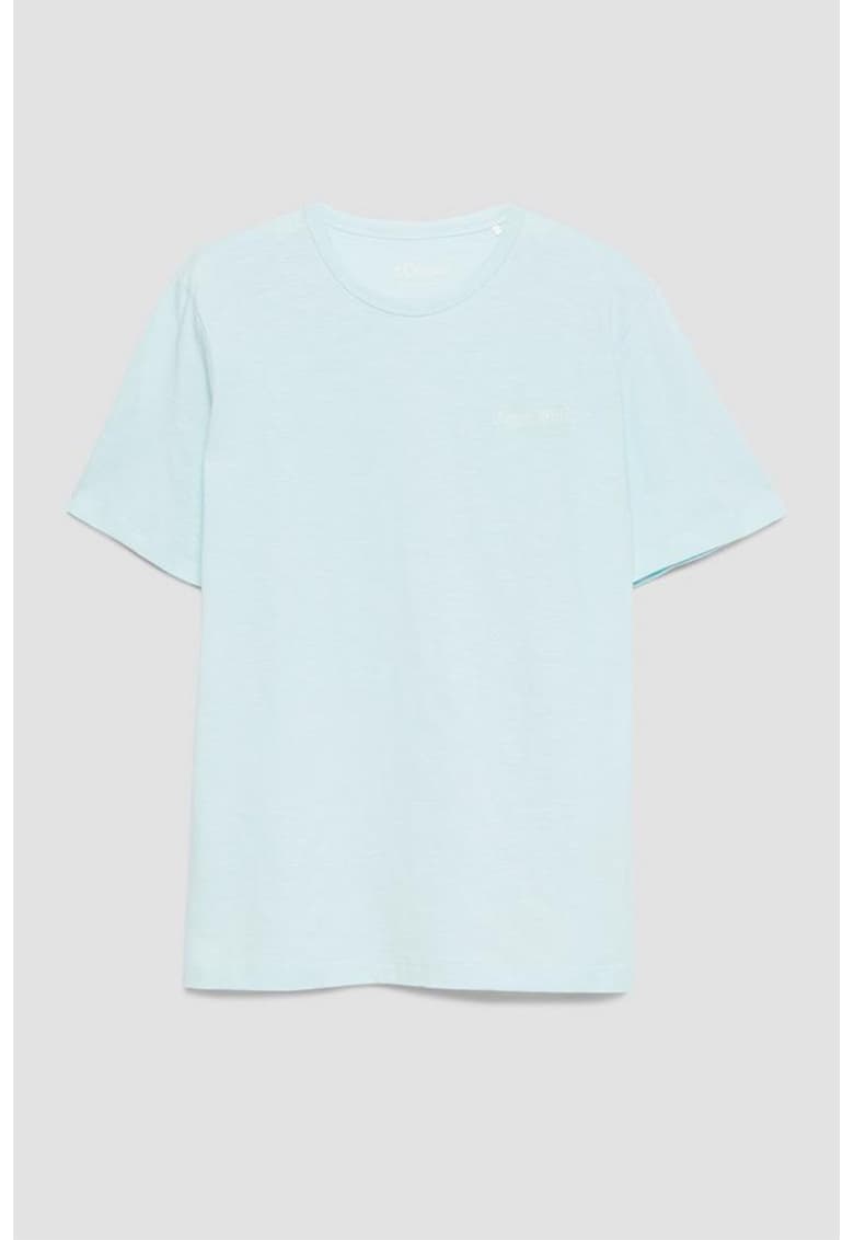 Tricou de bumbac cu decolteu la baza gatului - Albastru glaciar