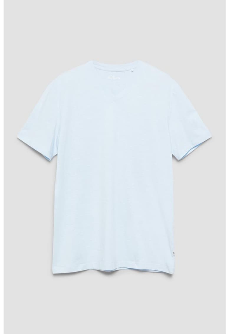 Tricou din amestec de bumbac cu decolteu in V - Albastru pastel