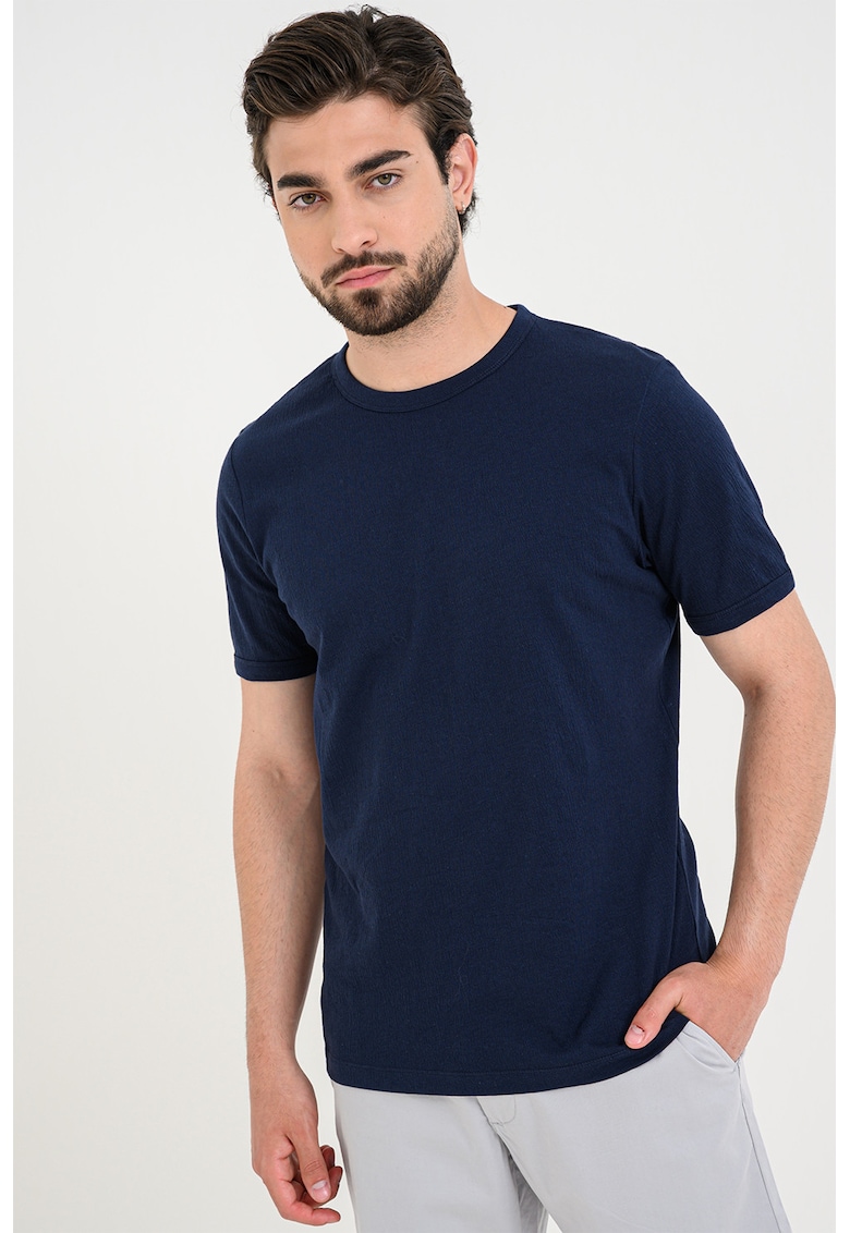 Tricou regular-fit cu decolteu la baza gatului - Bleumarin