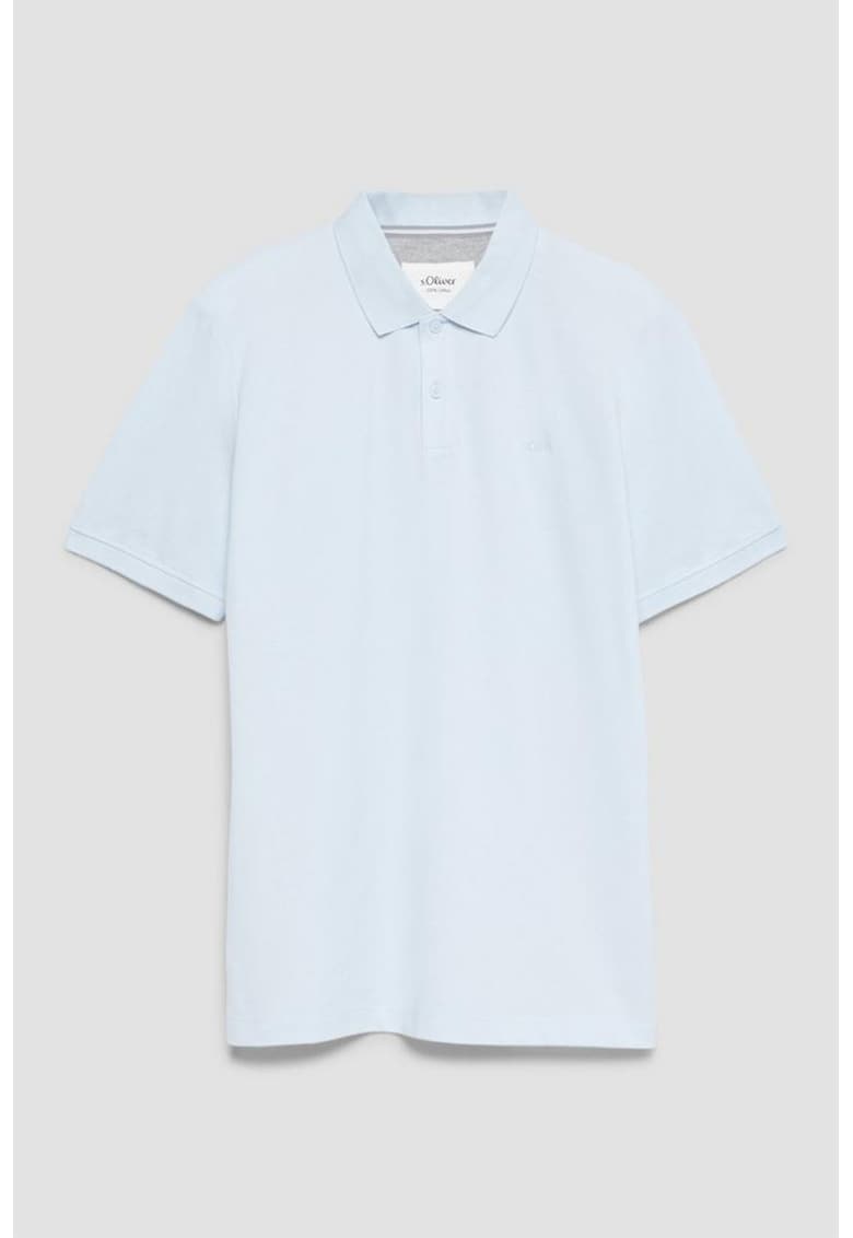 Tricou polo de bumbac cu model uni - Albastru pastel