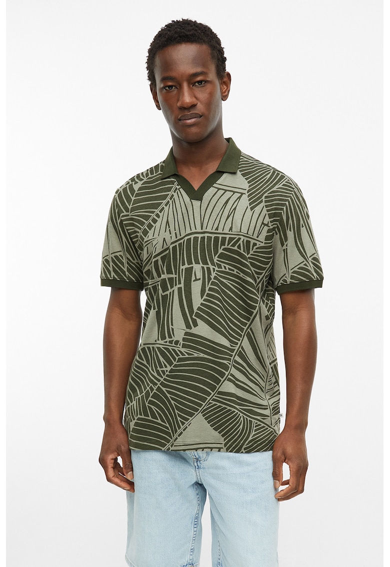 Tricou polo din amestec de in cu croiala slim-fit - Verde stins
