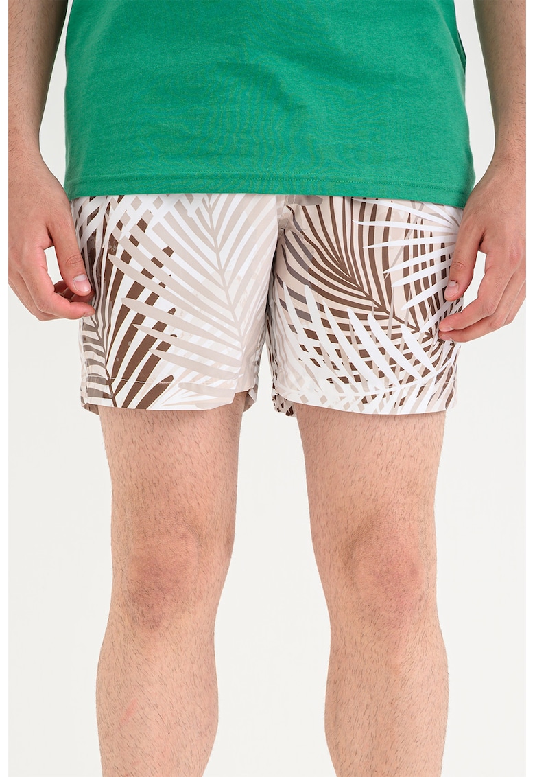 Pantaloni scurti de baie cu snururi si imprimeu - Bej/Maro taupe deschis