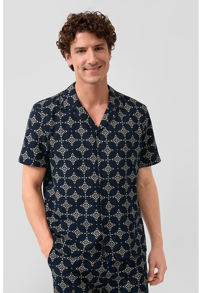 Camasa cu model si maneci scurte - Bleumarin