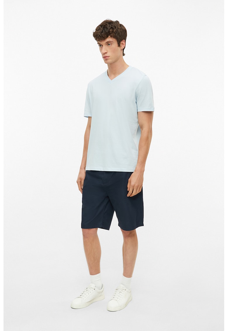 Tricou de bumbac cu decolteu in V - Albastru pastel