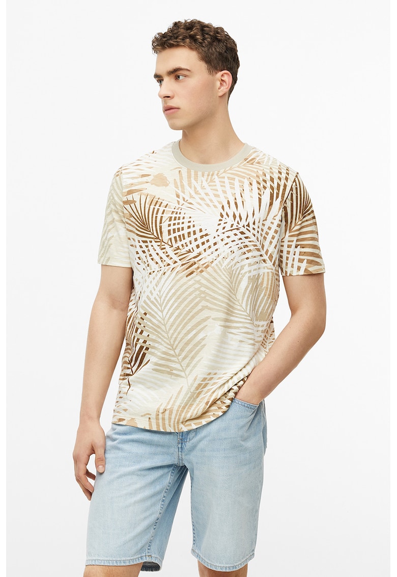 Tricou de bumbac cu model Flame - Maro taupe deschis/Bej deschis