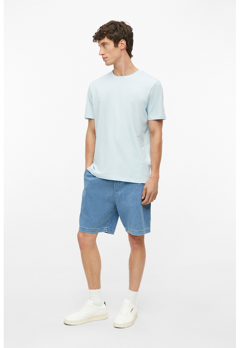 Tricou de bumbac cu decolteu la baza gatului - Albastru pastel