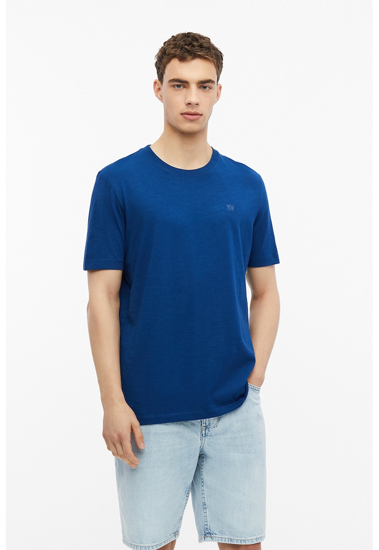 Tricou de bumbac cu decolteu la baza gatului - Albastru royal