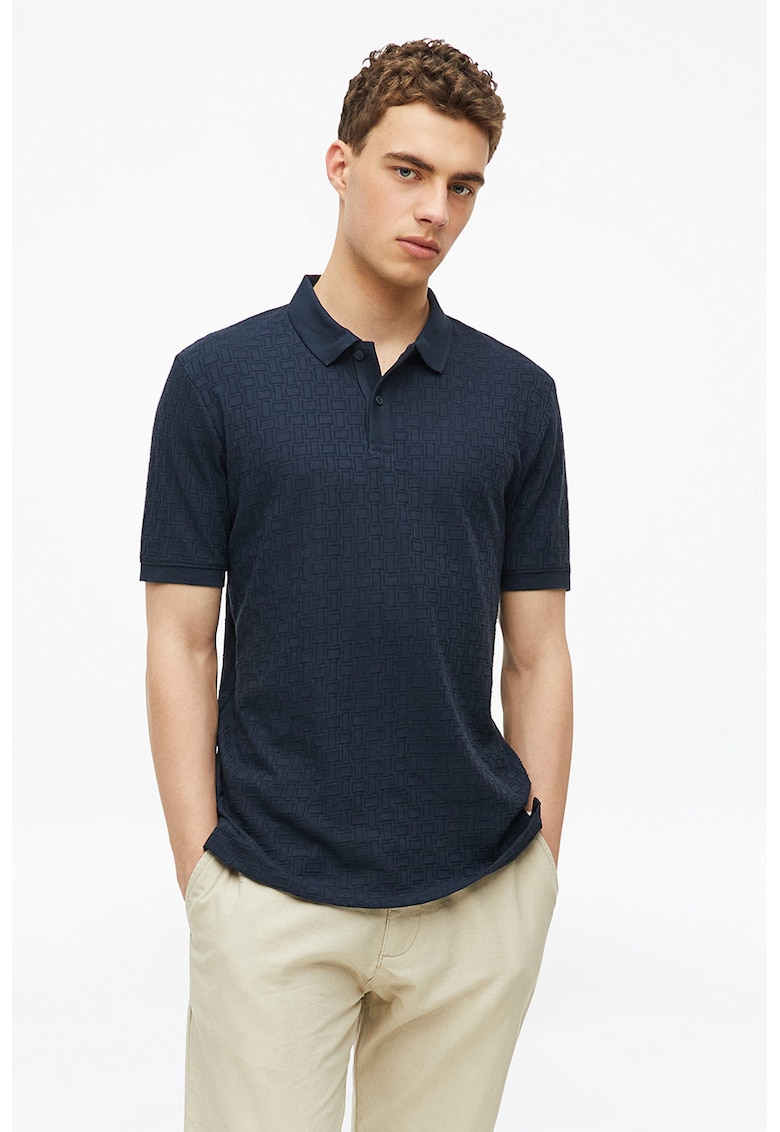 Tricou polo cu fenta cu nasturi - Bleumarin