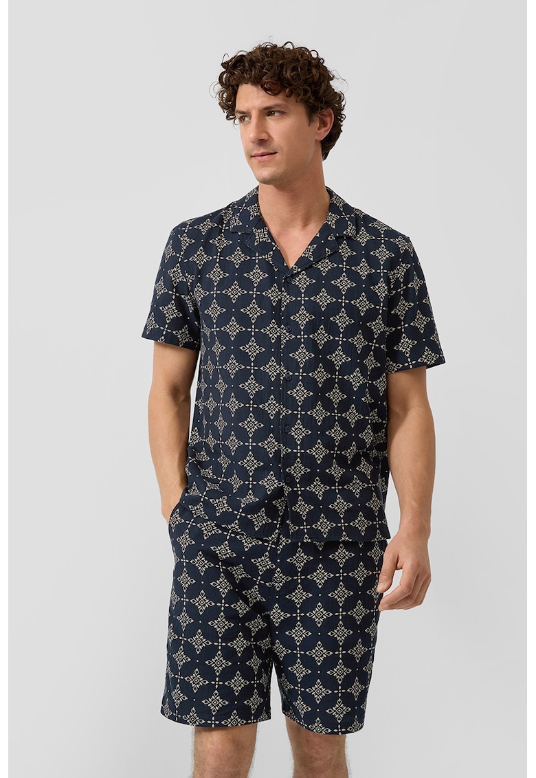 Pantaloni scurti cu model si snur - Bleumarin