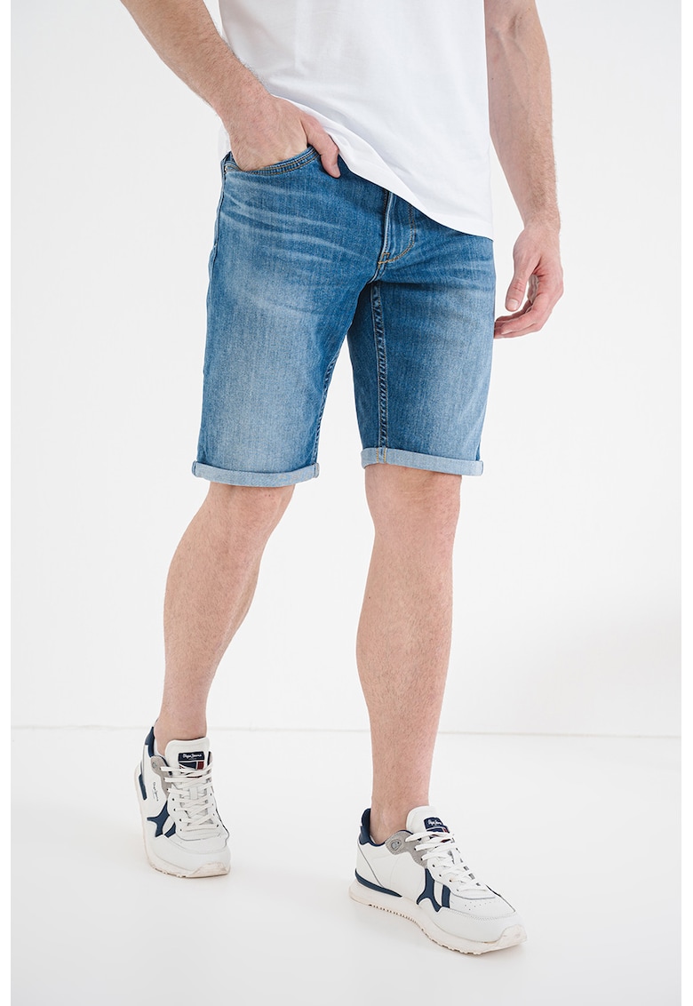 Bermude din denim cu terminatie pliabila - Albastru royal
