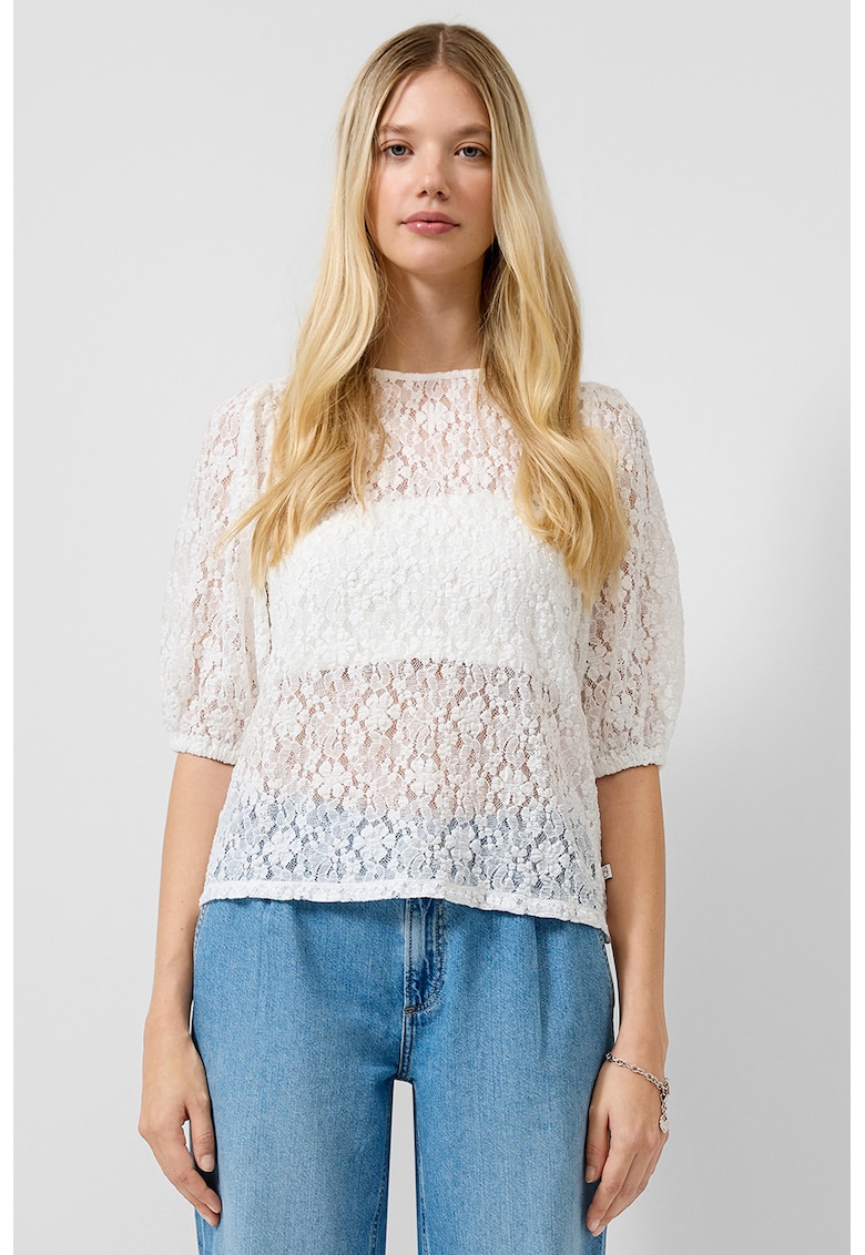 Bluza crosetata cu maneci medii - Alb optic