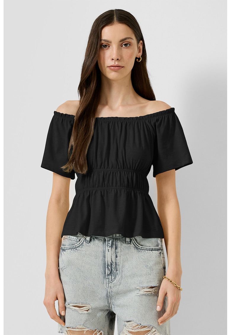 Tricou cu volane si decolteu pe umeri - Negru