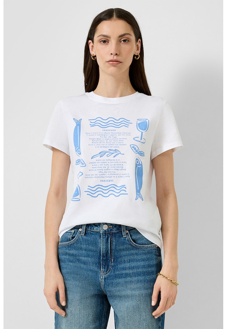 Tricou de bumbac cu model - Alb/Albastru glaciar