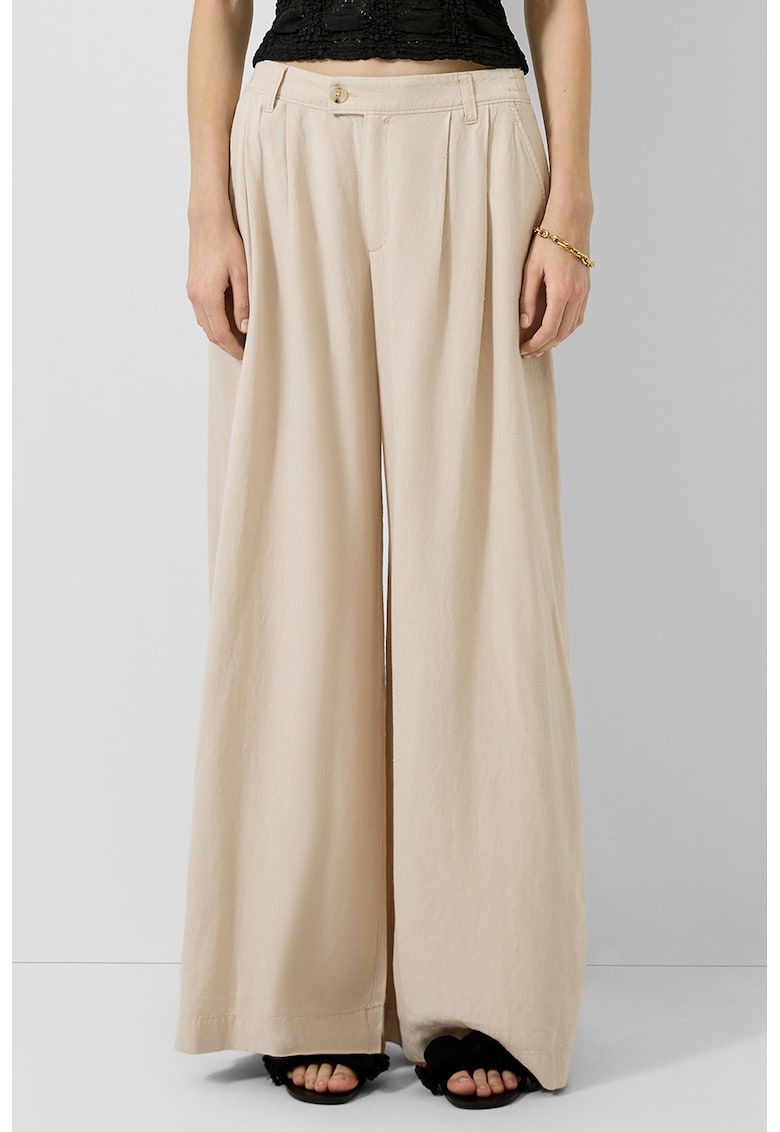 Pantaloni din amestec de in cu croiala ampla - Bej deschis