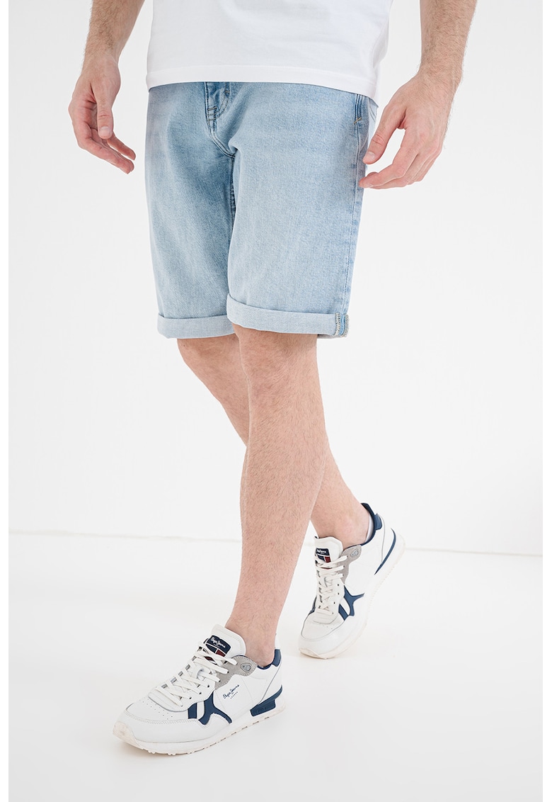 Bermude din denim cu talie medie John - Albastru deschis