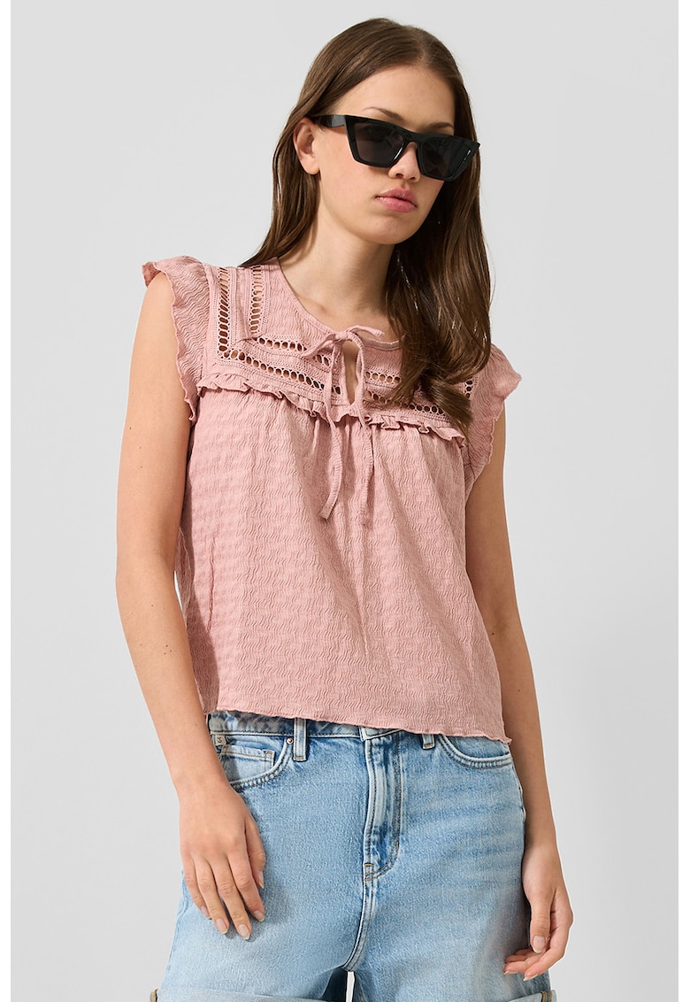 Bluza fara maneci cu volane - Nude rose