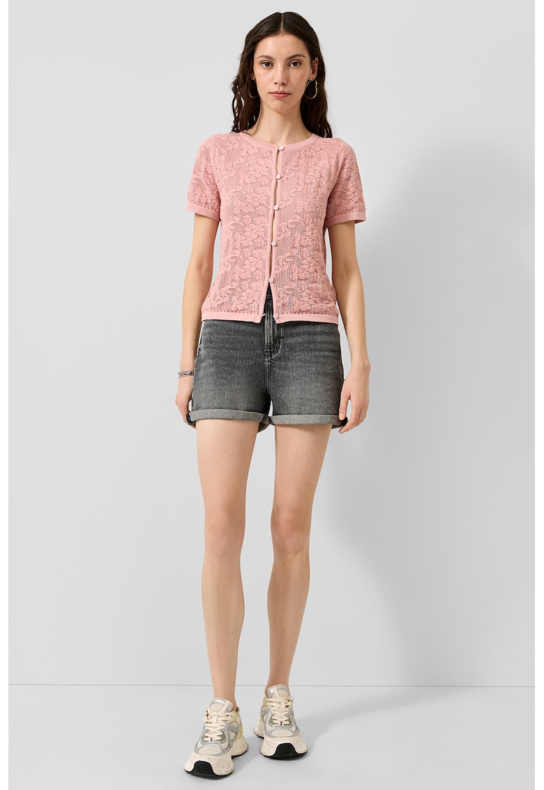 Cardigan cu broderie - Roz deschis