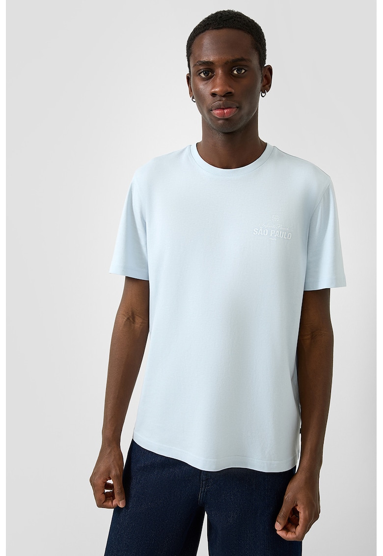 Tricou de bumbac cu decolteu la baza gatului - Albastru pastel