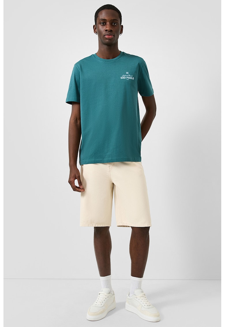 Tricou de bumbac cu decolteu la baza gatului - Turcoaz