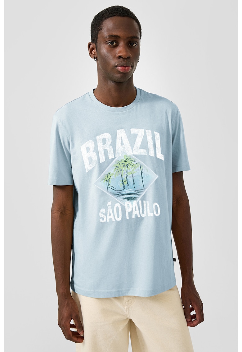 Tricou cu imprimeu text - Albastru pastel