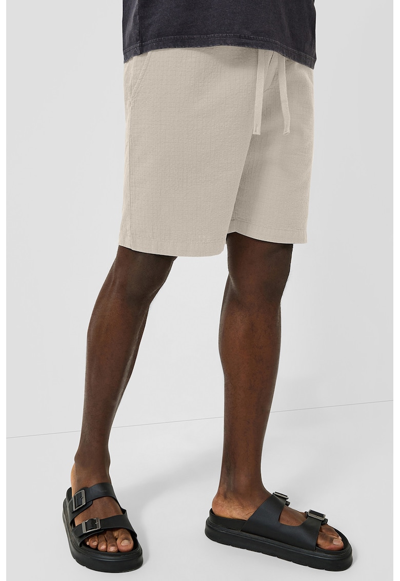 Pantaloni scurti de bumbac cu talie medie - Bej deschis