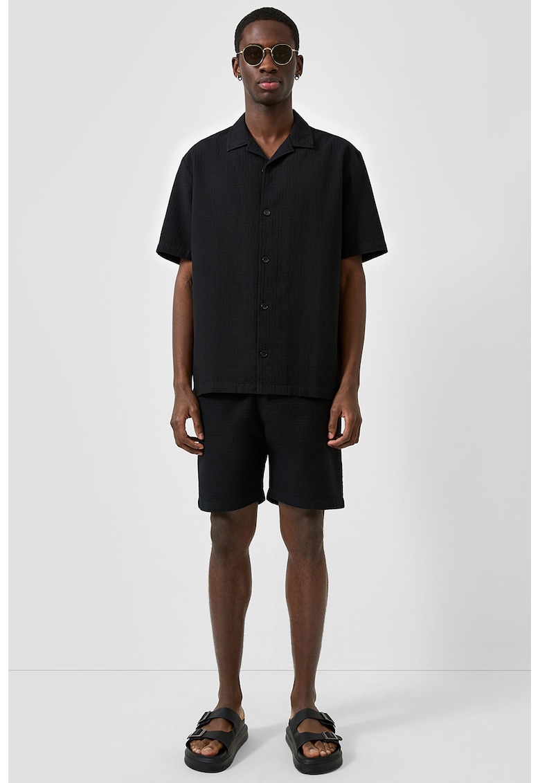 Pantaloni scurti de bumbac cu talie medie - Negru
