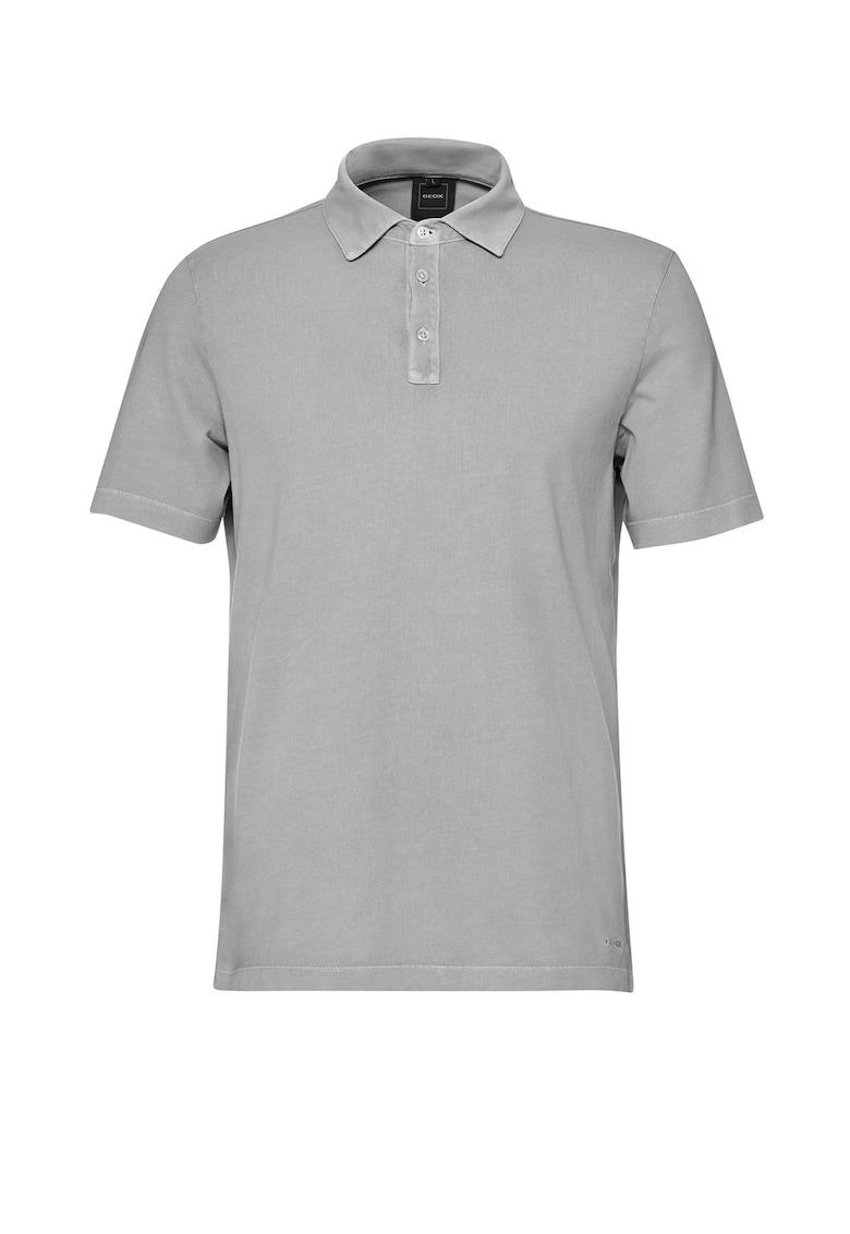 Tricou cu guler polo si fenta cu nasturi - Gri