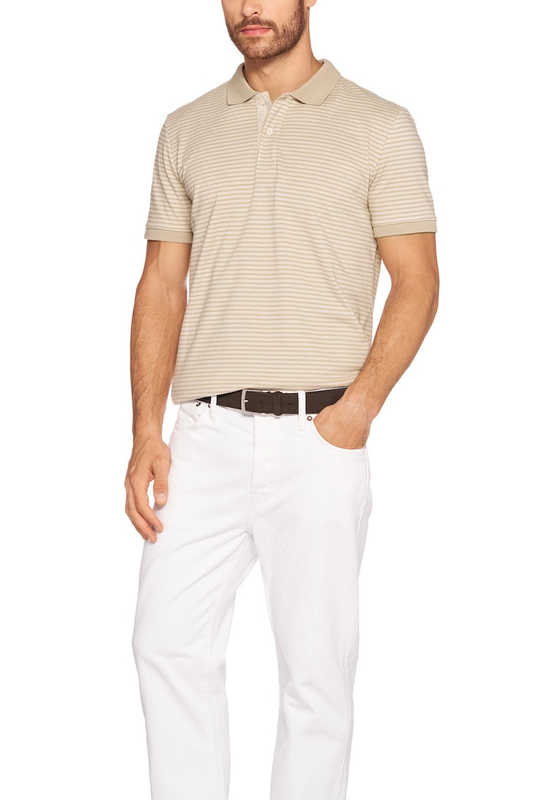 Tricou polo cu model si fenta cu nasturi - Maro nisip