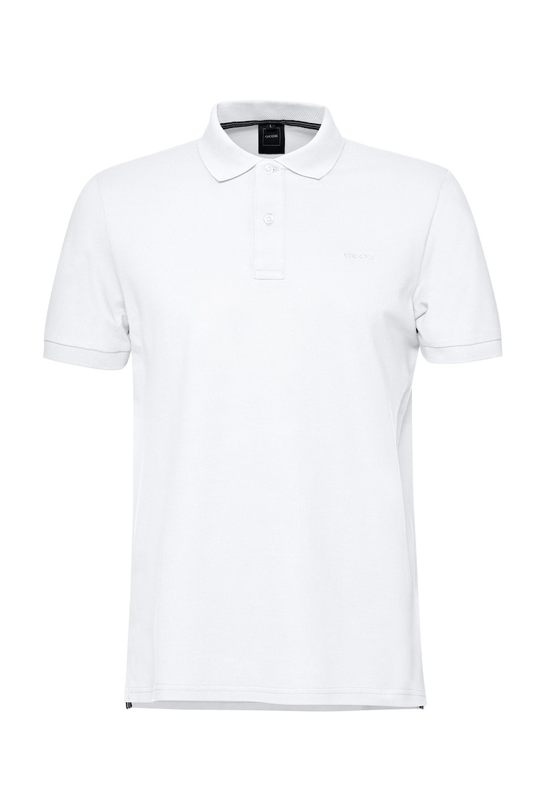 Tricou cu guler polo si broderie logo discreta - Alb optic